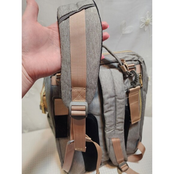 Baby Gray Large Diaper Bag Backpack Insulated Playpen Changing Pad Travel 3 In 1 - Picture 11 of 16